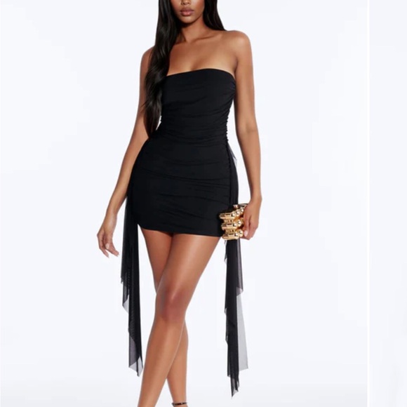 Fashion Nova Dresses & Skirts - Fashion Nova Black Strapless Ruched Mini Dress with Draped Side Panels